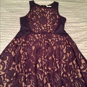 Navy lace w/tan slip dress